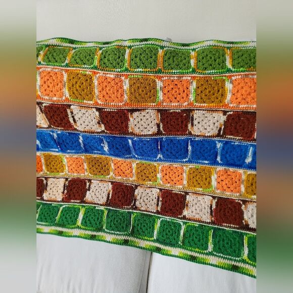 Vintage Afghan Granny Square Psychedelic Multicolored Blanket Throw 66 x 29 - Picture 2 of 11